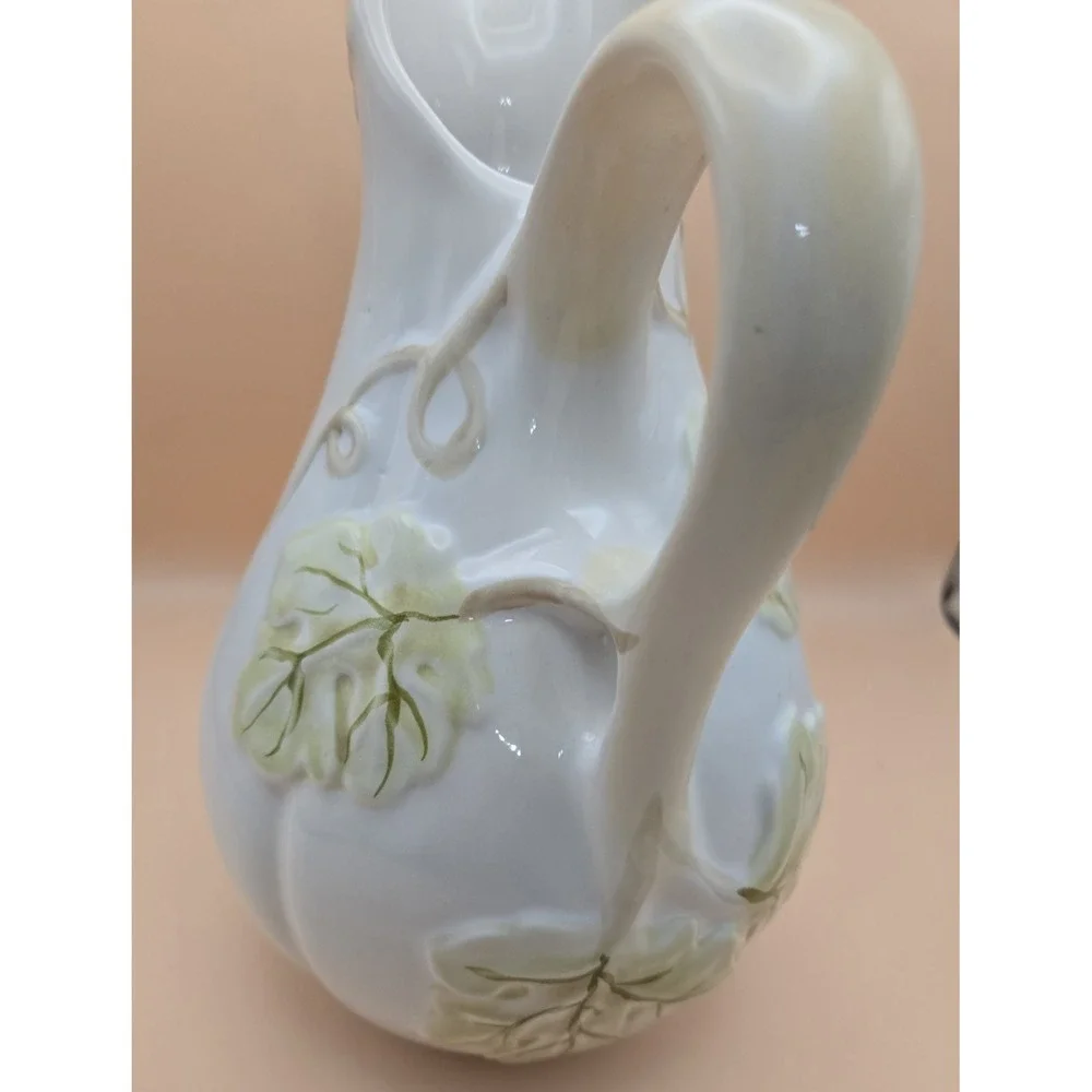Ceramic Pitcher Gourd White‎ And Light Green Embossed